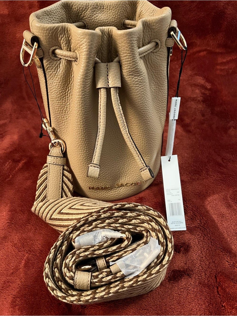 Marc Jacobs Beige Leather Drawstring Bucket Bag with Braided Strap